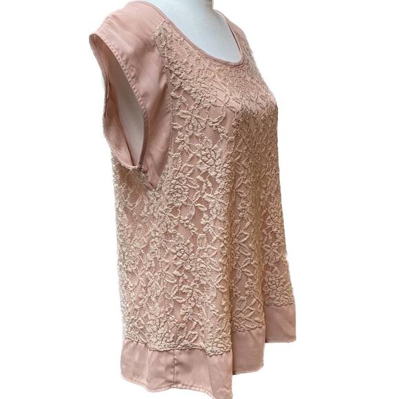 Spense Knit Popover Scoop Neck Sleeveless Lace Cottagecore Top Women XL Pink - Picture 3 of 9